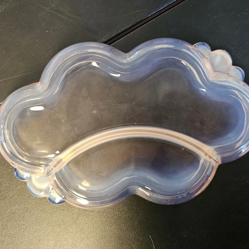 Iridescent Opalescent Glass Cloud Vanity Tray Divided Trinket Dish Pink Blue